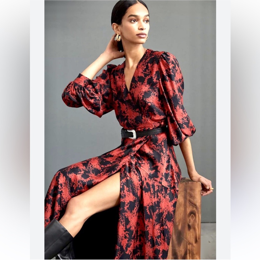 Anthropologie Red and Black Asymmetrical Dress